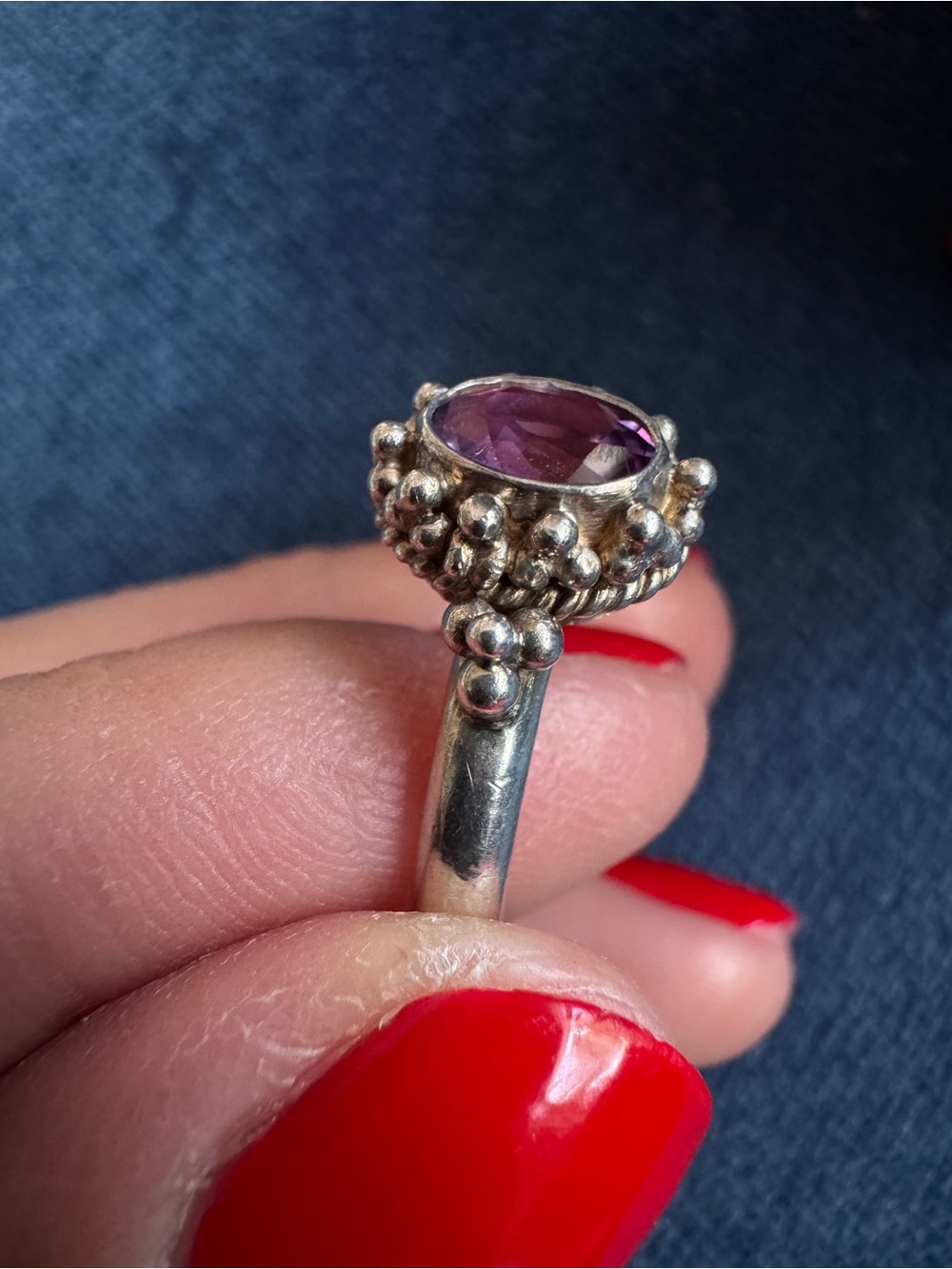 Vintage 925 Sterling Silver Amethyst Ring Size 6 1/2” - Picture 2 of 4